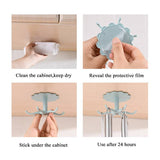 Installation steps for Kitchen Flower Rotary Hook Wall Mounted Kitchenware Storage Rack showing cleaning, film removal, cabinet sticking, and usage after 24 hours.