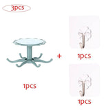 Kitchen Flower Rotary Hook Set with Wall Stickers, 360 Degree Rotating Wall Mounted Kitchenware Storage Rack