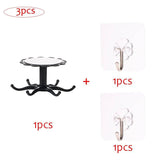 Kitchen Flower Rotary Hook Wall Mounted Kitchenware Storage Rack with Seamless Adhesive Hooks, Black/Grey/Pink.