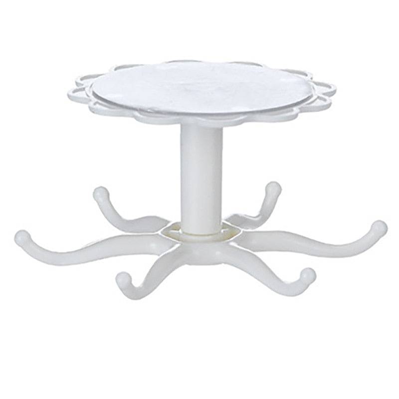 Wall mounted kitchen flower rotary hook storage rack in white with 360-degree rotation, made of durable, eco-friendly ABS material.