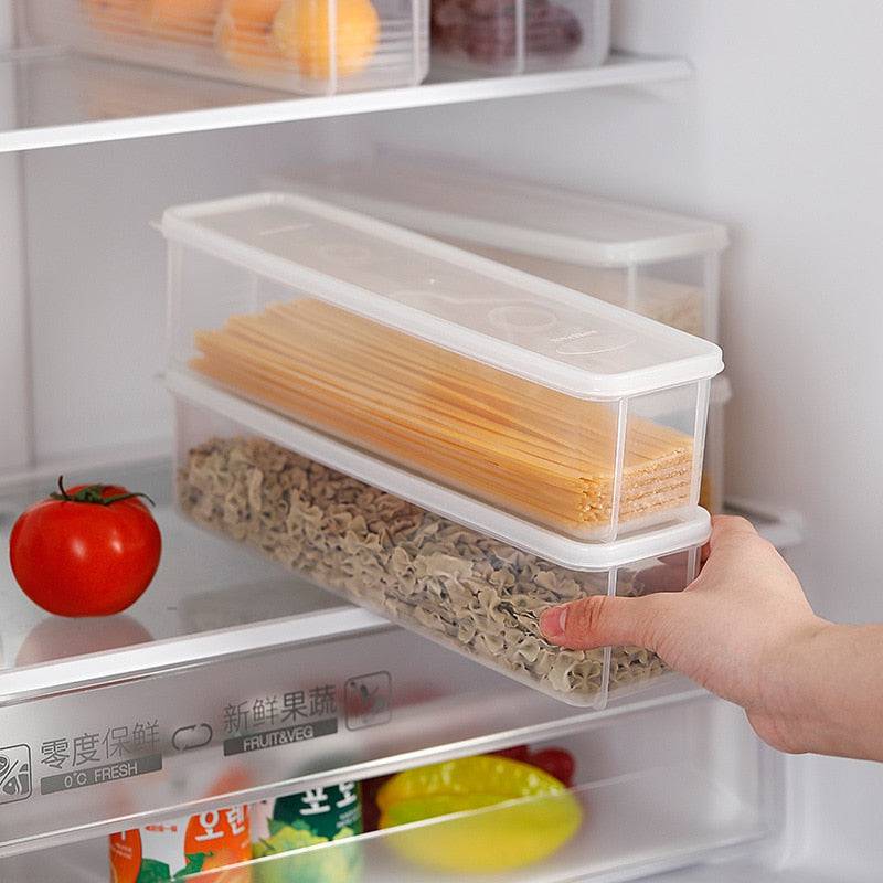 Kitchen storage box for cereal and spaghetti, featuring a transparent, sealed design for moisture-proof preservation.