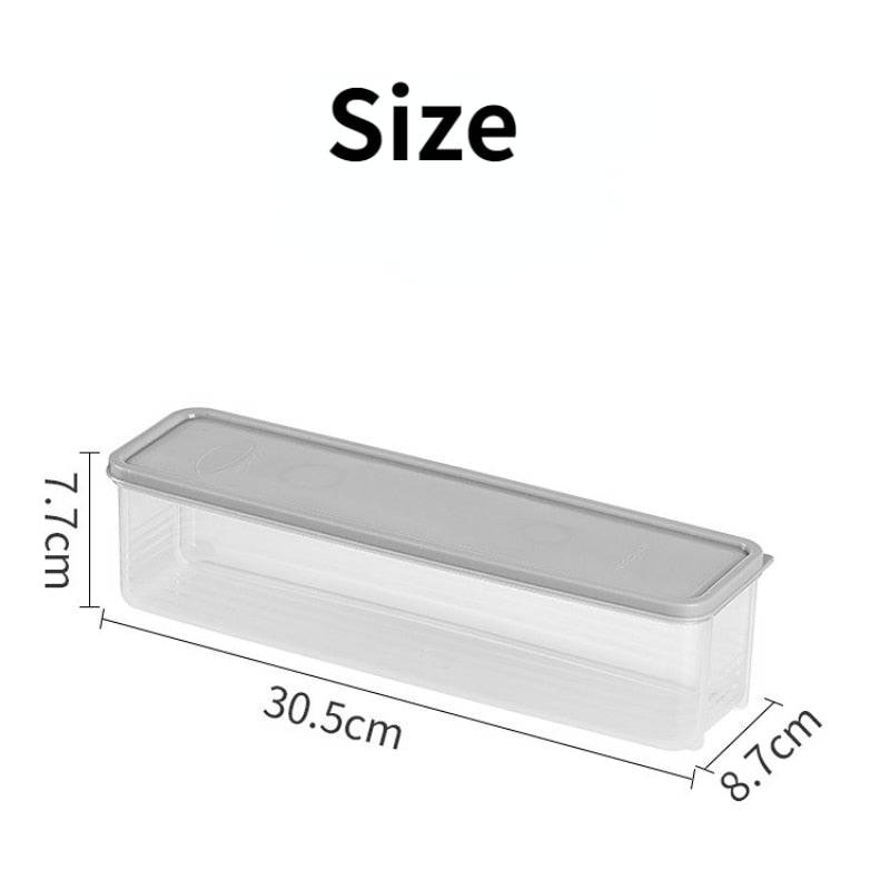 Transparent resin cereal storage box, size 30.5x8.7x7.7cm, with moisture-proof seal.