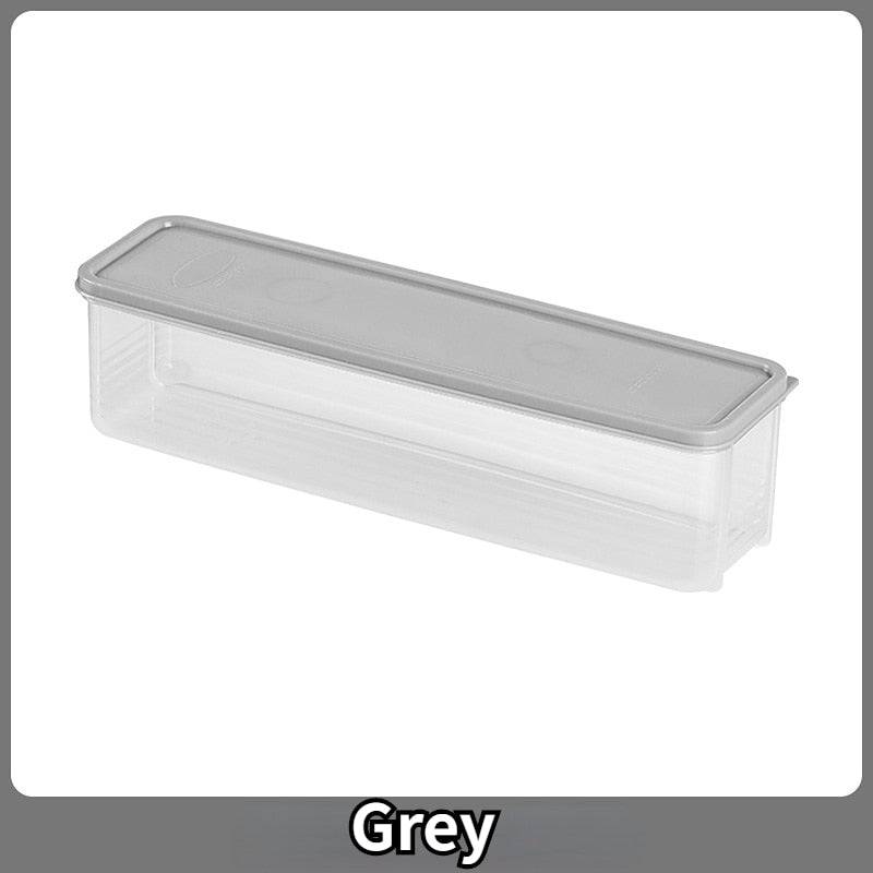 Grey household cereal preservation storage box with lid, used for moisture-proof, classified kitchen storage.