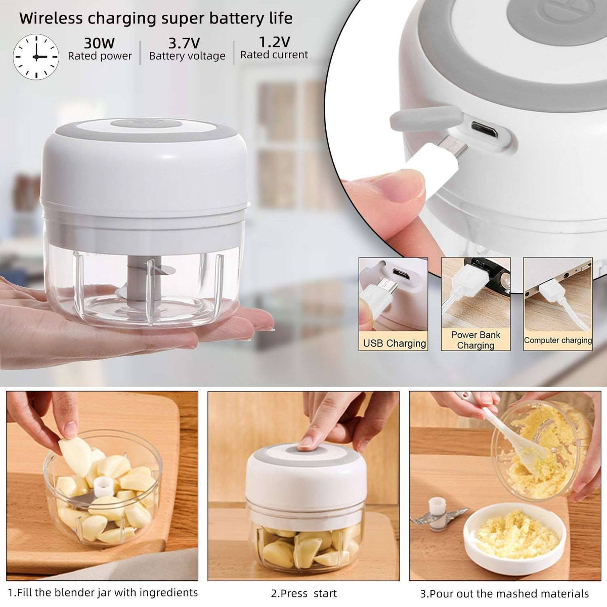 Electric Kitchen Food Chopper Mini Garlic Masher crusher USB Portable Meat Grinder Vegetable Chopper - Culinarywellbeing