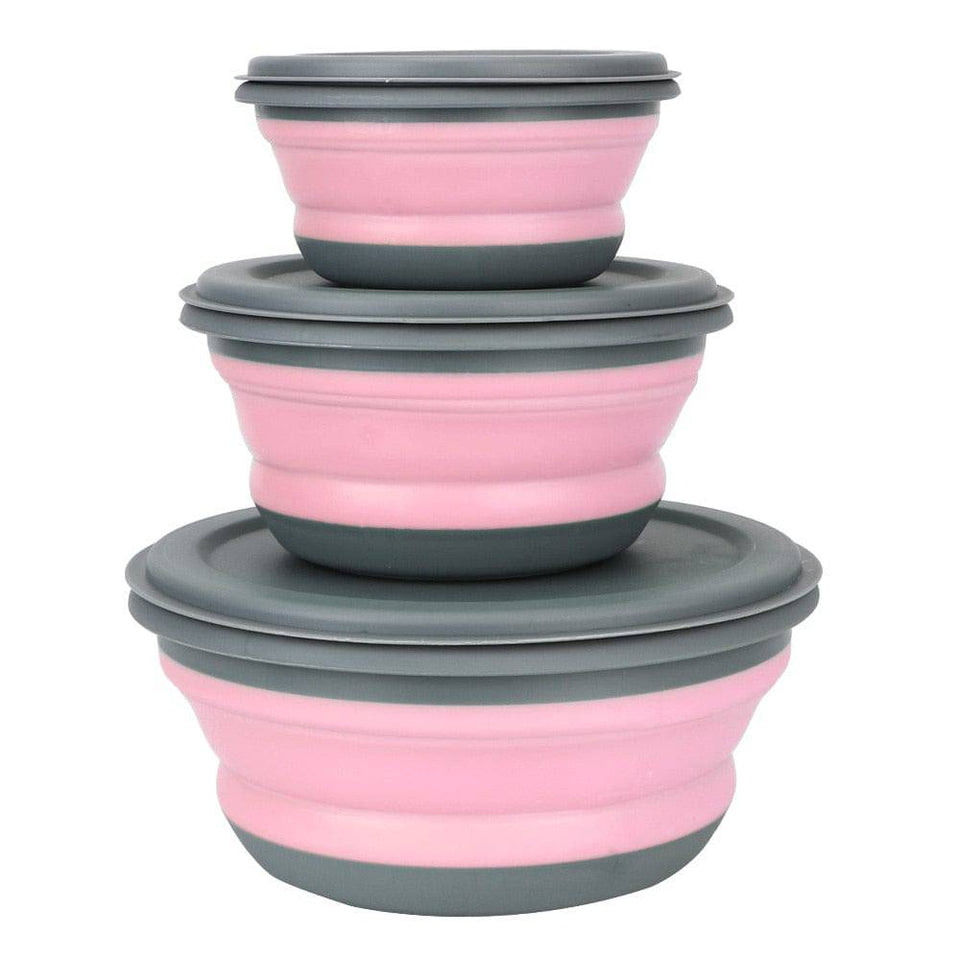 Silicone Tableware with Lid Portable Foldable Bowl Set of 3 - Culinarywellbeing