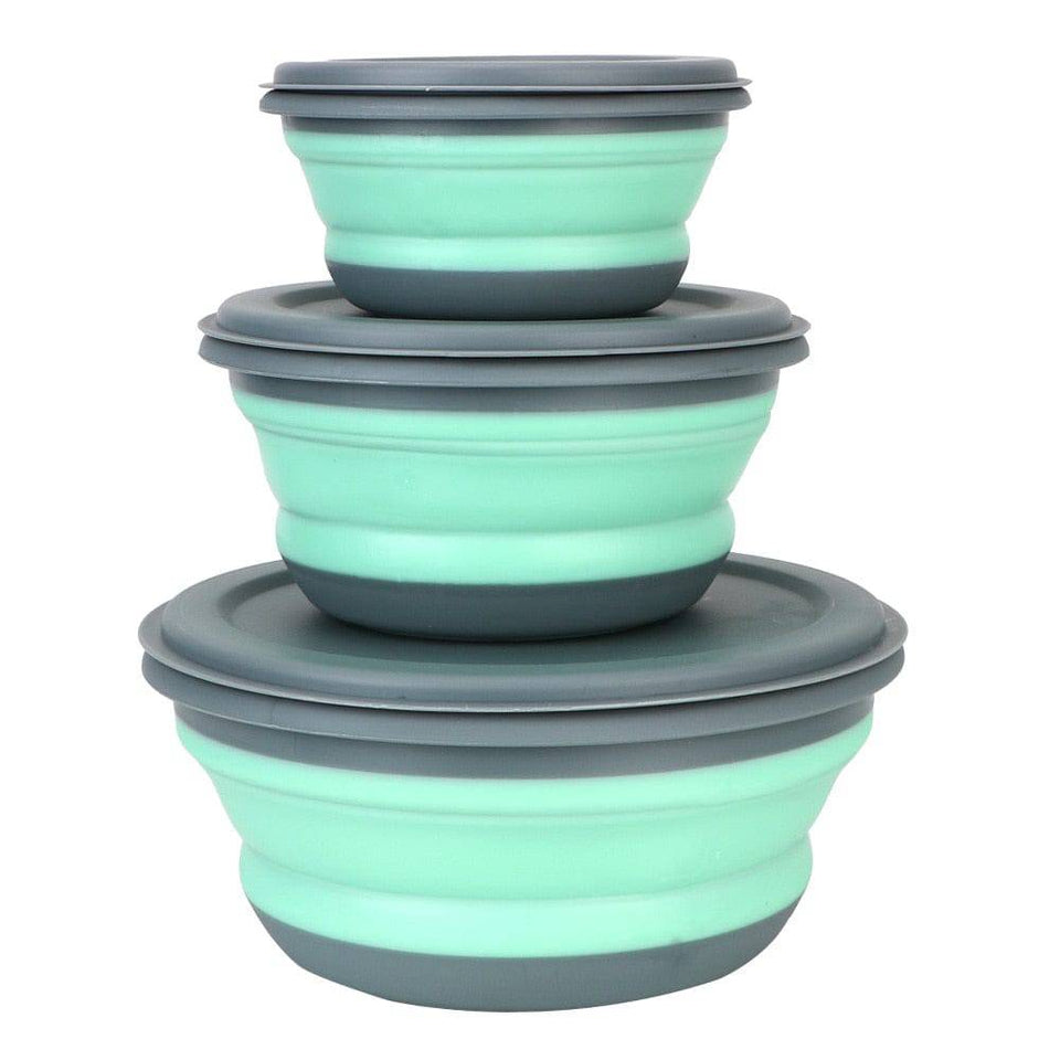 Silicone Tableware with Lid Portable Foldable Bowl Set of 3 - Culinarywellbeing