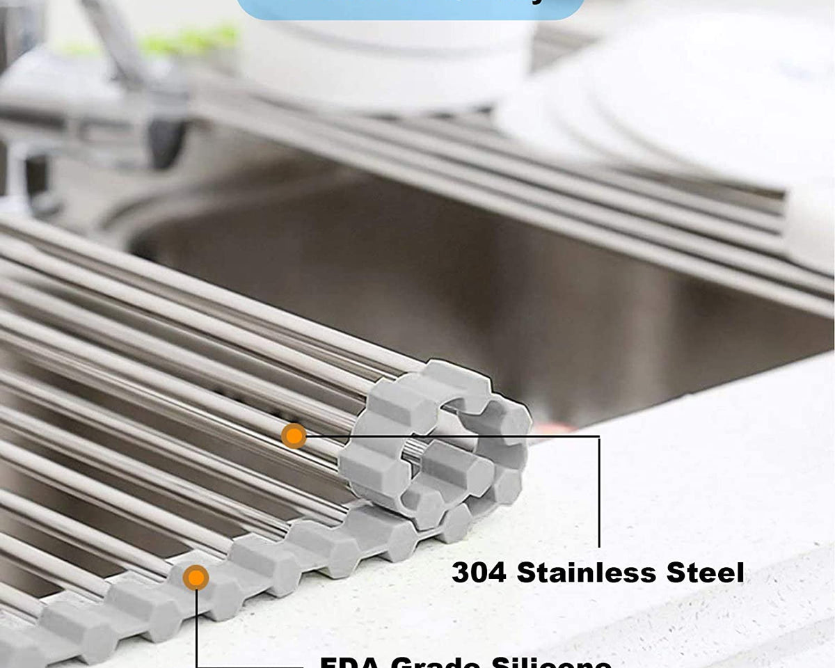 Foldable Stainless Steel Dish Drainer Roll Up Dish Drying Rack Shelf KãMULTI-PURPOSEã: Our dish rack over the sink can not only be used as a dish drying mat to air-dry washed plates, dishes, bowls, bottles, cups, etc, but also as aTheWellBeing1Sink Holder Bowl Tableware Plate StorageCulinaryWellBeing