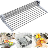 Foldable Stainless Steel Dish Drainer Roll Up Dish Drying Rack Shelf KãMULTI-PURPOSEã: Our dish rack over the sink can not only be used as a dish drying mat to air-dry washed plates, dishes, bowls, bottles, cups, etc, but also as aTheWellBeing1Sink Holder Bowl Tableware Plate StorageCulinaryWellBeing