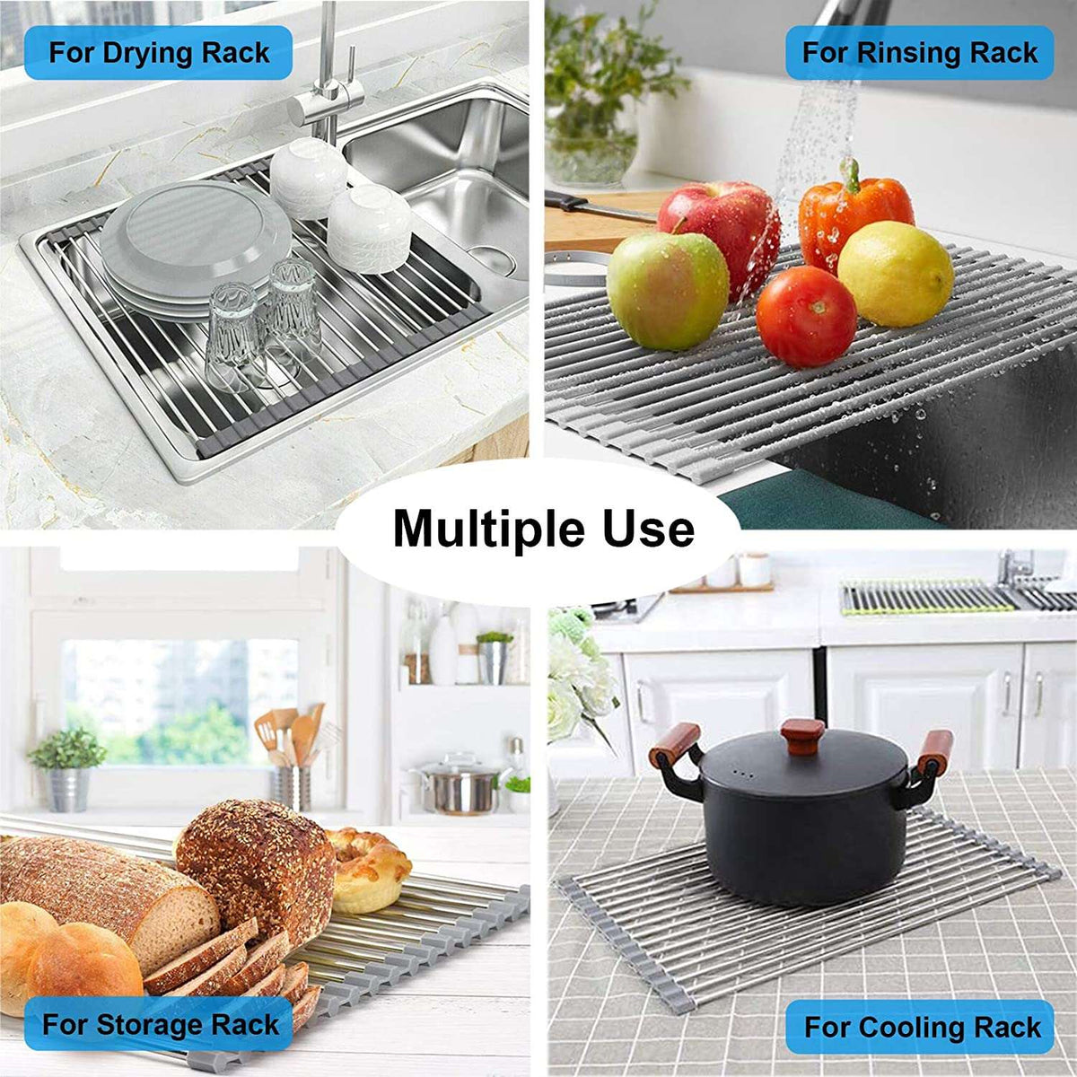 Foldable Stainless Steel Dish Drainer Roll Up Dish Drying Rack Shelf Kitchen Over The Sink Holder Bowl Tableware Plate Storage - Culinarywellbeing