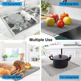 Foldable Stainless Steel Dish Drainer Roll Up Dish Drying Rack Shelf KãMULTI-PURPOSEã: Our dish rack over the sink can not only be used as a dish drying mat to air-dry washed plates, dishes, bowls, bottles, cups, etc, but also as aTheWellBeing1Sink Holder Bowl Tableware Plate StorageCulinaryWellBeing