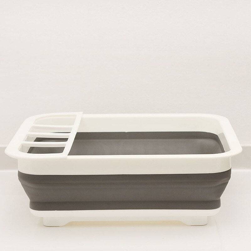 Foldable dish rack kitchen drainer tool with collapsible design for space-saving and organization.