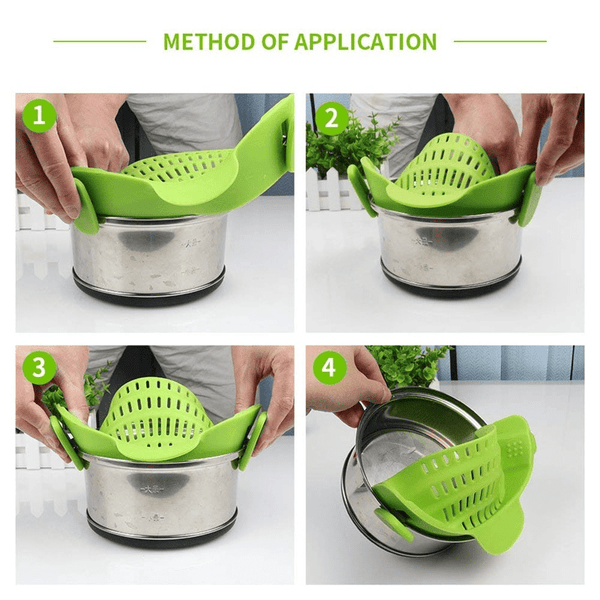 Universal Silicone Clip-on Pan Pot Strainer Anti-spill Pasta Pot Strainer Food Grade Rice Fruit Colander Strainer - Culinarywellbeing