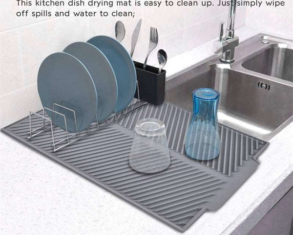 Foldable insulated soft rubber sink mat, anti-slip, easy to clean, waterproof, gray silicone drying pad.
