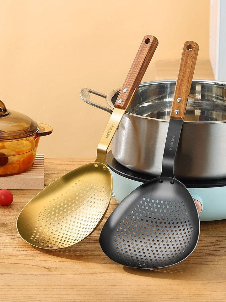 Stainless Steel Fry Food Strainer Scoop, Kitchen Residue Colander Soup Oil Strainer Spoon With Anti-Scald Wooden Handle - Culinarywellbeing
