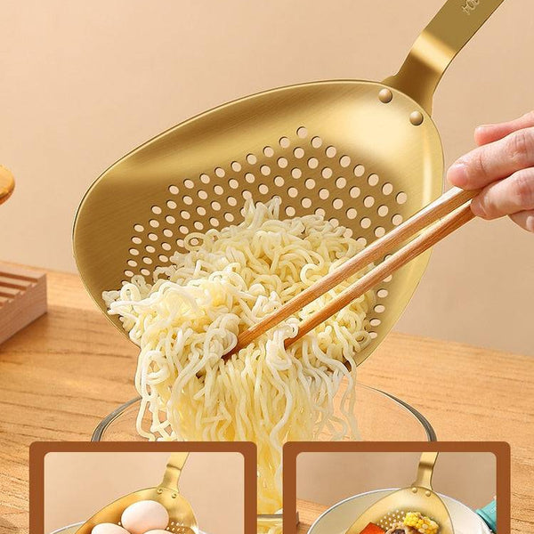 Stainless Steel Fry Food Strainer Scoop, Kitchen Residue Colander Soup Oil Strainer Spoon With Anti-Scald Wooden Handle - Culinarywellbeing