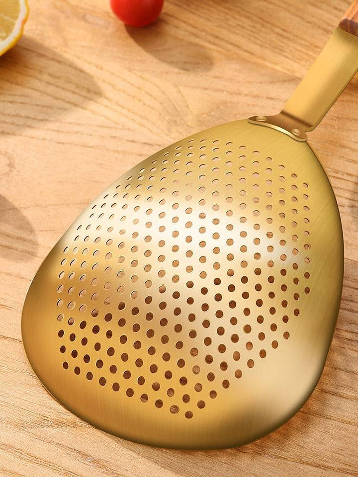 Stainless Steel Fry Food Strainer Scoop, Kitchen Residue Colander Soup Oil Strainer Spoon With Anti-Scald Wooden Handle - Culinarywellbeing