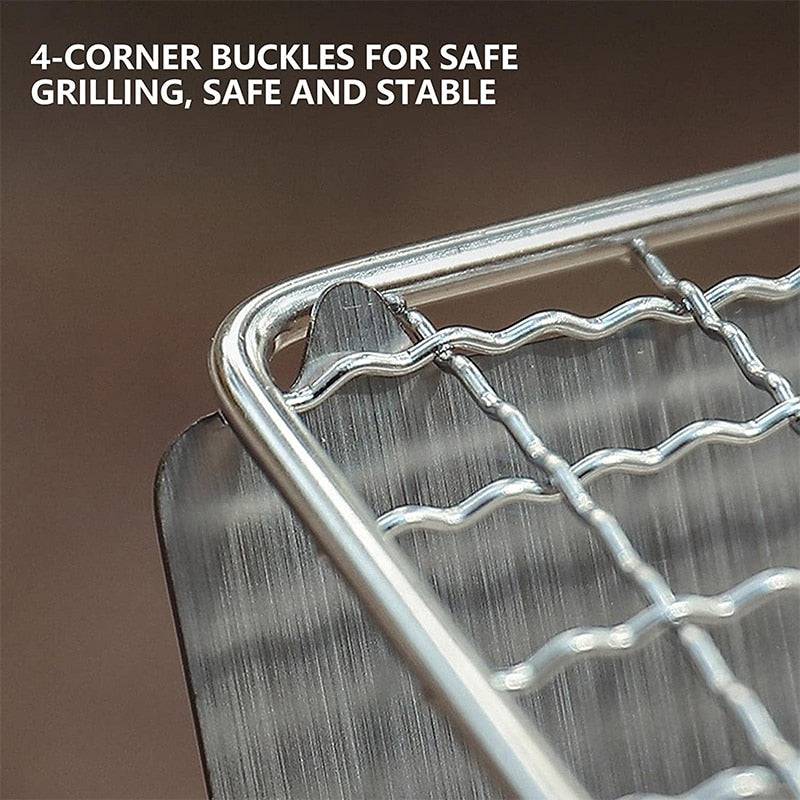 4-corner buckles for safe grilling with multifunction portable folding BBQ grill.