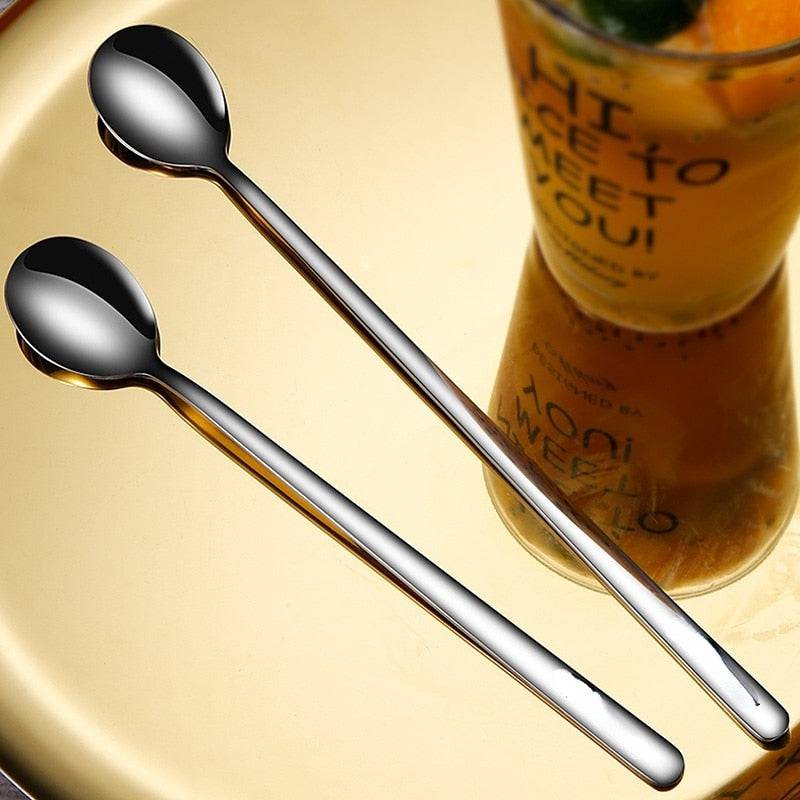 Stainless Steel Spoons Ice Cream Spoons Long Handle Coffee Spoons StirProduct Information: 


 Material: 304 Stainless Steel 


 Color: silvery 


 Package Includes:5 X Spoon(24cm) 


 Dishwasher safeï¼ recommended to clean flatware wTheWellBeing1Stainless Steel Spoons Ice Cream Spoons Long Handle Coffee Spoons Stirring Spoons Kitchen Utensils 5pcsCulinaryWellBeing