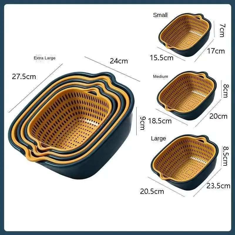 Drain Basket Six-Piece Set Double Layer Square Multi-Functional - Culinarywellbeing