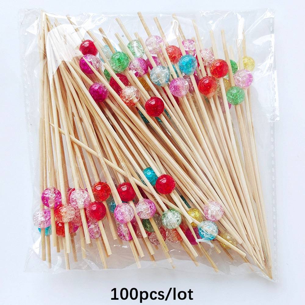 Pearl Disposable Bamboo Skewers Wooden Cocktail Picks Fruit Picks Snack Fork Skewer Wedding Party Supplies - Culinarywellbeing