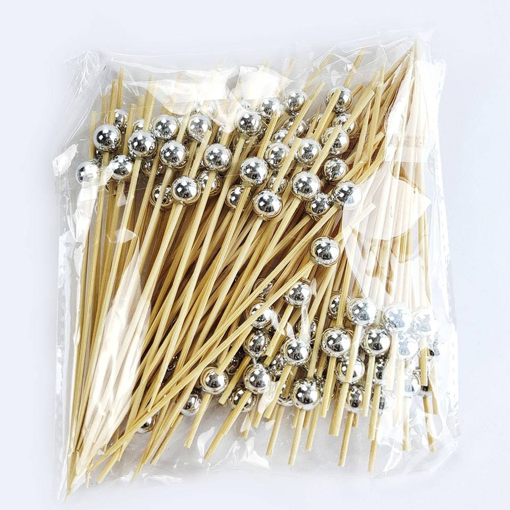 Pearl Disposable Bamboo Skewers Wooden Cocktail Picks Fruit Picks Snack Fork Skewer Wedding Party Supplies - Culinarywellbeing