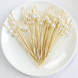 Pearl Disposable Bamboo Skewers Wooden Cocktail Picks Fruit Picks Snack Fork Skewer Wedding Party Supplies - Culinarywellbeing