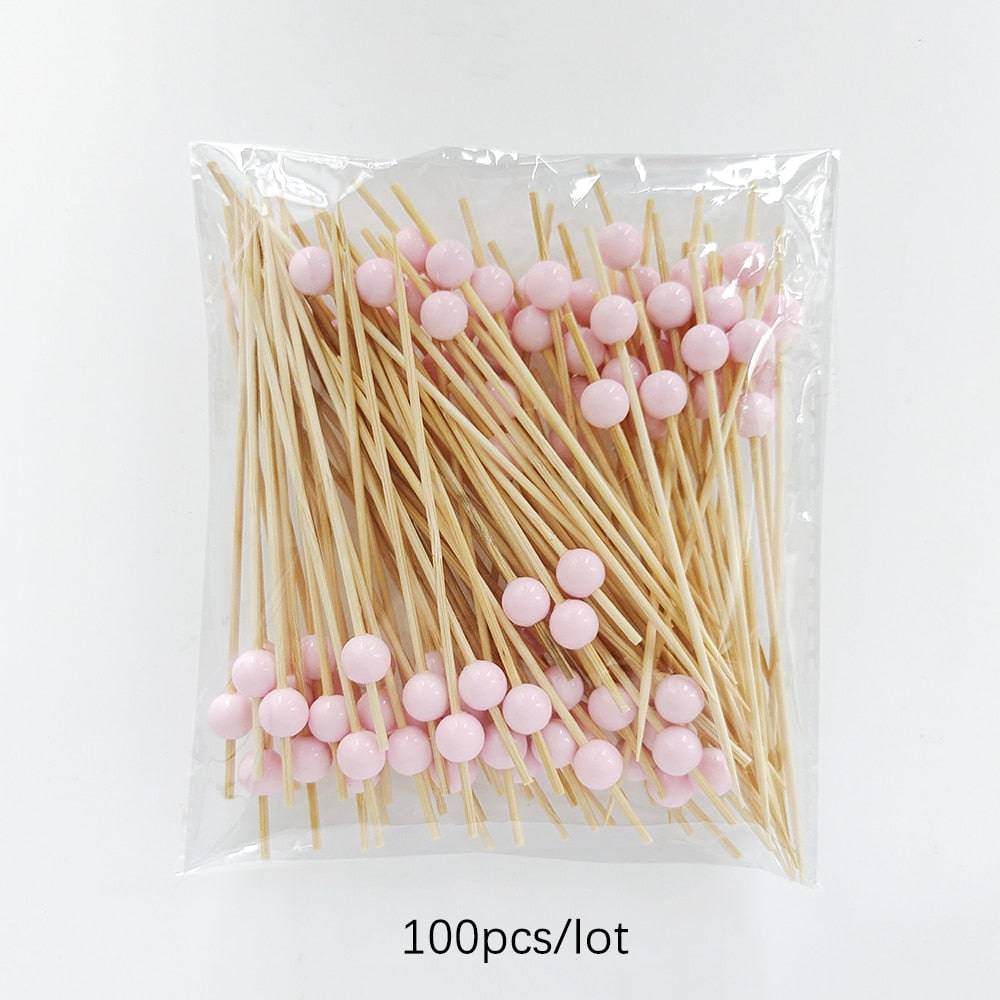 Bamboo Cocktail Picks Pearl  Skewers Wooden Cocktail Picks Fruit Pick 