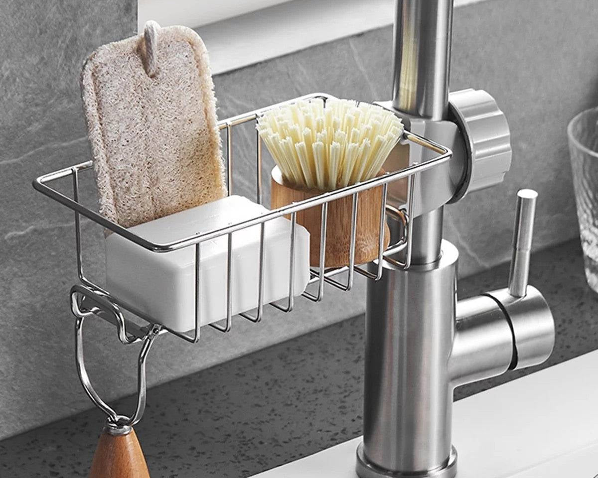 Stainless Steel Sink Drain Rack Sponge Storage Faucet Holder Soap DraiPremium Stainless Steel Materials classic shape, stylish and beautiful, multi-purpose, can be used in kitchens, bathrooms and other scenes, can be recycled, easy to TheWellBeing1Stainless Steel Sink Drain Rack Sponge Storage Faucet Holder Soap Drainer Towel Rack Shelf OrganizerCulinaryWellBeing