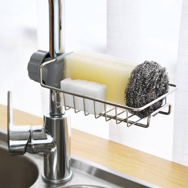 Stainless Steel Sink Drain Rack Sponge Storage Faucet Holder Soap DraiPremium Stainless Steel Materials classic shape, stylish and beautiful, multi-purpose, can be used in kitchens, bathrooms and other scenes, can be recycled, easy to TheWellBeing1Stainless Steel Sink Drain Rack Sponge Storage Faucet Holder Soap Drainer Towel Rack Shelf OrganizerCulinaryWellBeing