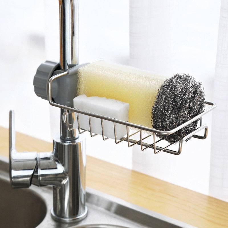 Stainless Steel Sink Drain Rack Sponge Storage Faucet Holder Soap DraiPremium Stainless Steel Materials classic shape, stylish and beautiful, multi-purpose, can be used in kitchens, bathrooms and other scenes, can be recycled, easy to TheWellBeing1Stainless Steel Sink Drain Rack Sponge Storage Faucet Holder Soap Drainer Towel Rack Shelf OrganizerCulinaryWellBeing