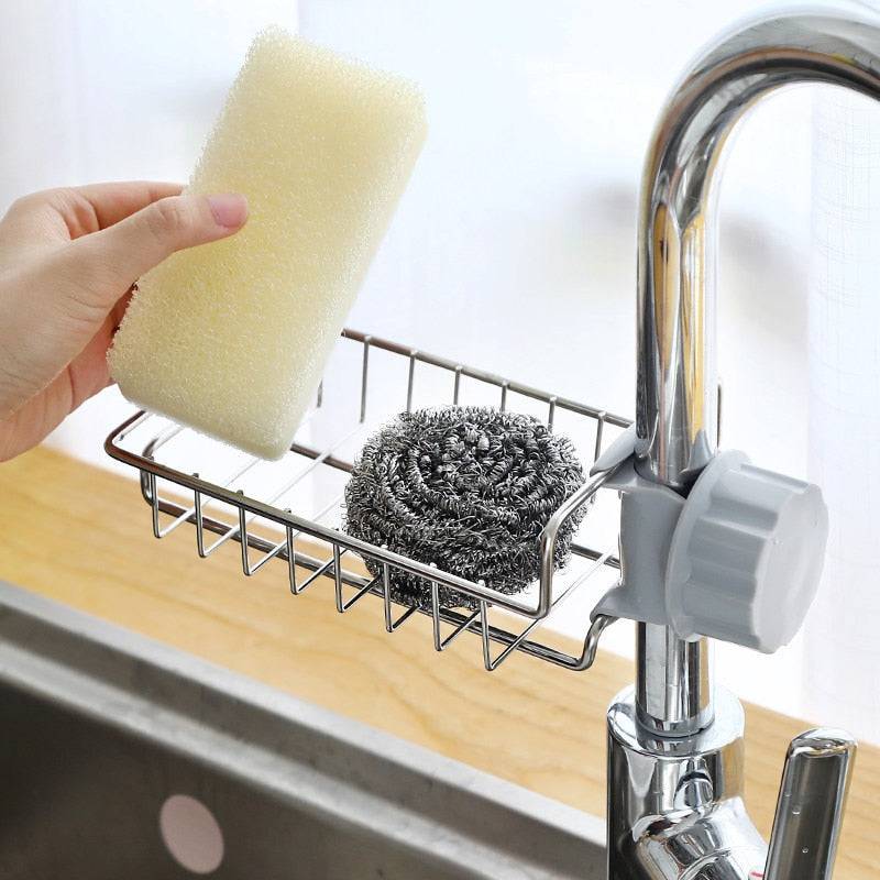 Stainless Steel Sink Drain Rack Sponge Storage Faucet Holder Soap DraiPremium Stainless Steel Materials classic shape, stylish and beautiful, multi-purpose, can be used in kitchens, bathrooms and other scenes, can be recycled, easy to TheWellBeing1Stainless Steel Sink Drain Rack Sponge Storage Faucet Holder Soap Drainer Towel Rack Shelf OrganizerCulinaryWellBeing
