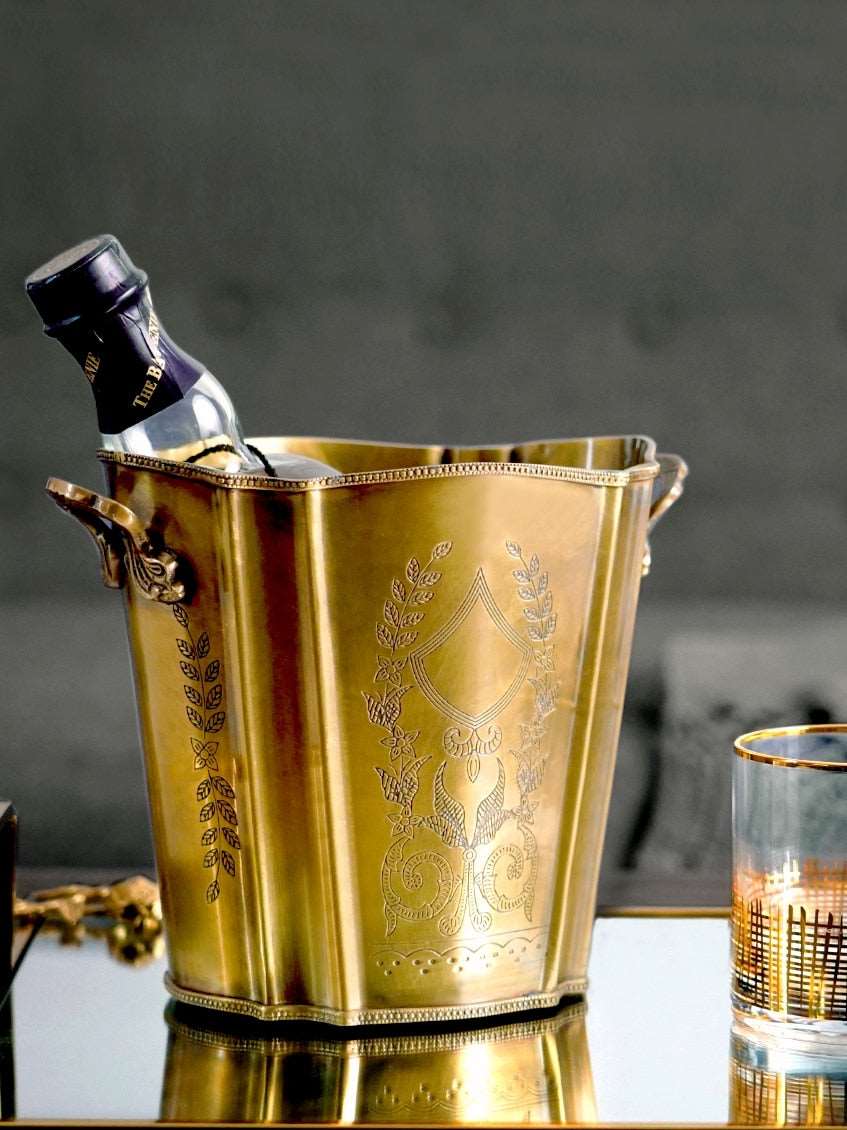 European-Style Hand-Carved Brass Red Wine Champagne Ice Bucket - Culinarywellbeing