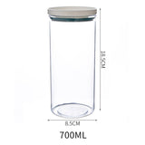 Transparent 700ml sealed ring kitchen storage bottle with measurements.