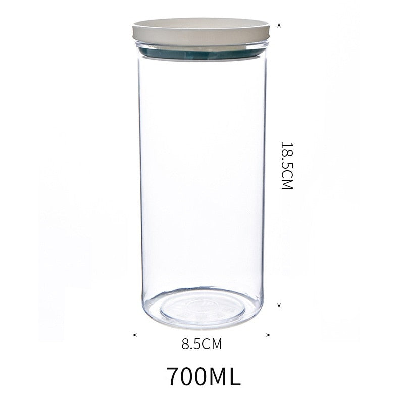 Transparent 700ml sealed ring kitchen storage bottle with measurements.