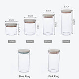 Sealed ring bottles kitchen storage box set in transparent design, featuring blue and pink ring lids, available in multiple sizes (250ml, 350ml, 550ml, 700ml).