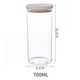 Transparent 700ml sealed ring kitchen storage box food canister with dimensions.
