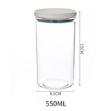 Transparent sealed ring bottle kitchen storage canister, 550ml capacity, clear container for food preservation.