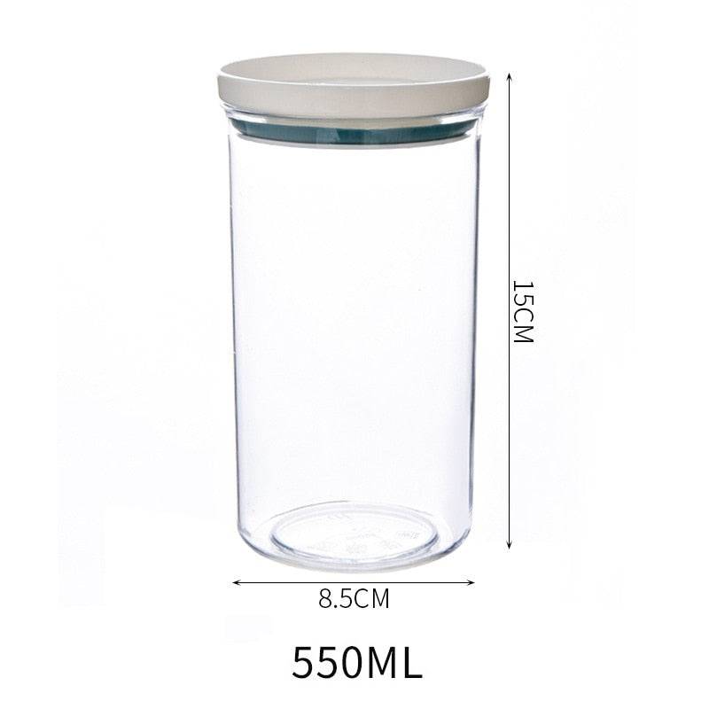 Transparent sealed ring bottle kitchen storage canister, 550ml capacity, clear container for food preservation.