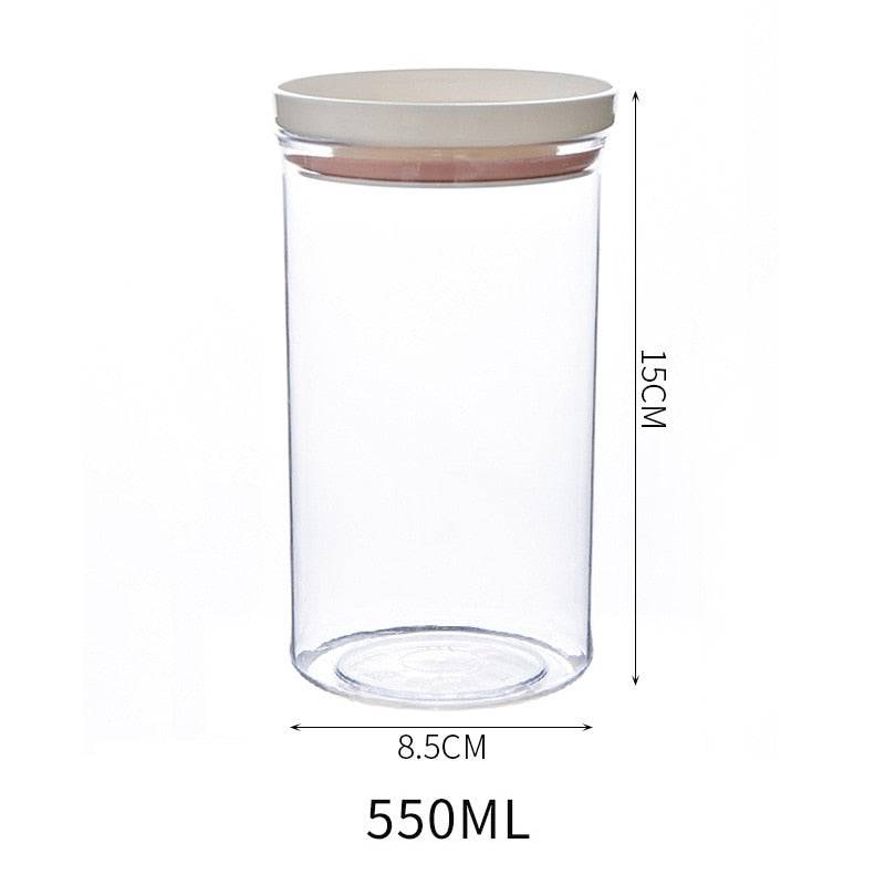 Transparent sealed ring kitchen storage container, 550ml capacity.