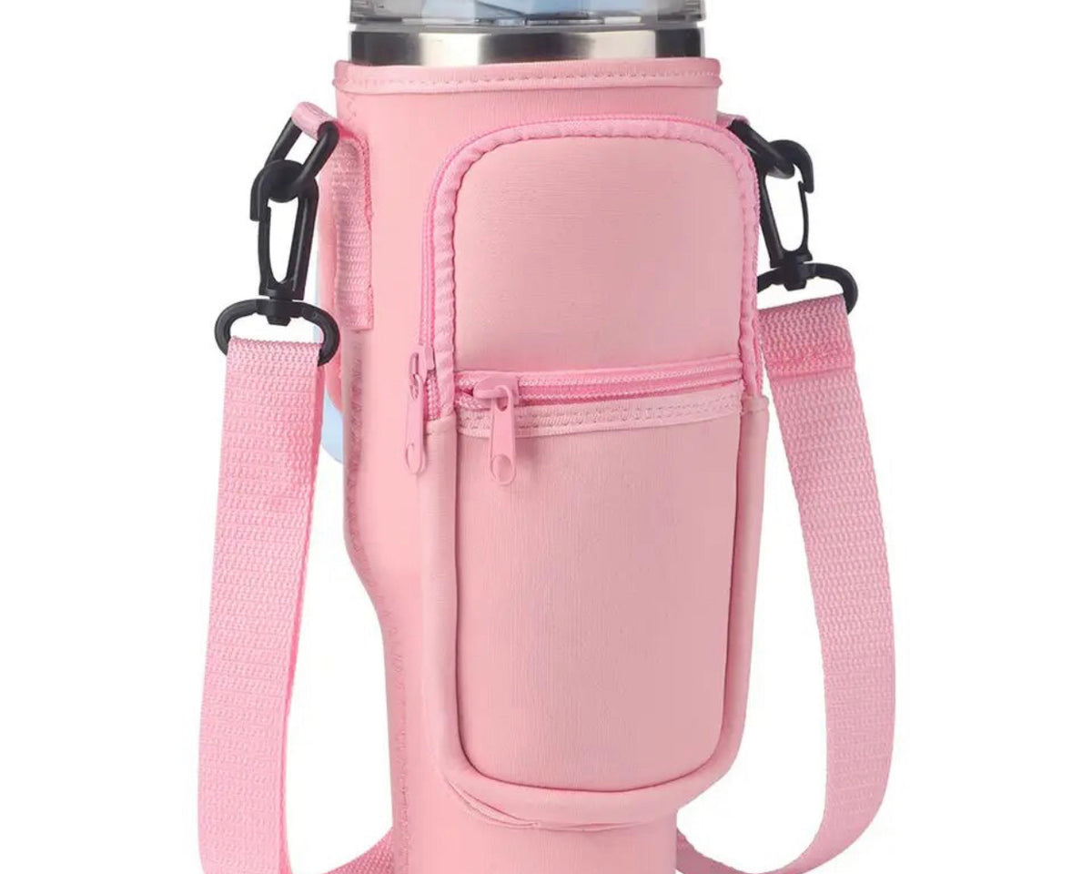 Water Bottle Holder with Strap & Pockets for Stanley Cup Accessories - 40oz Quencher Tumbler Carrier Bag - Culinarywellbeing