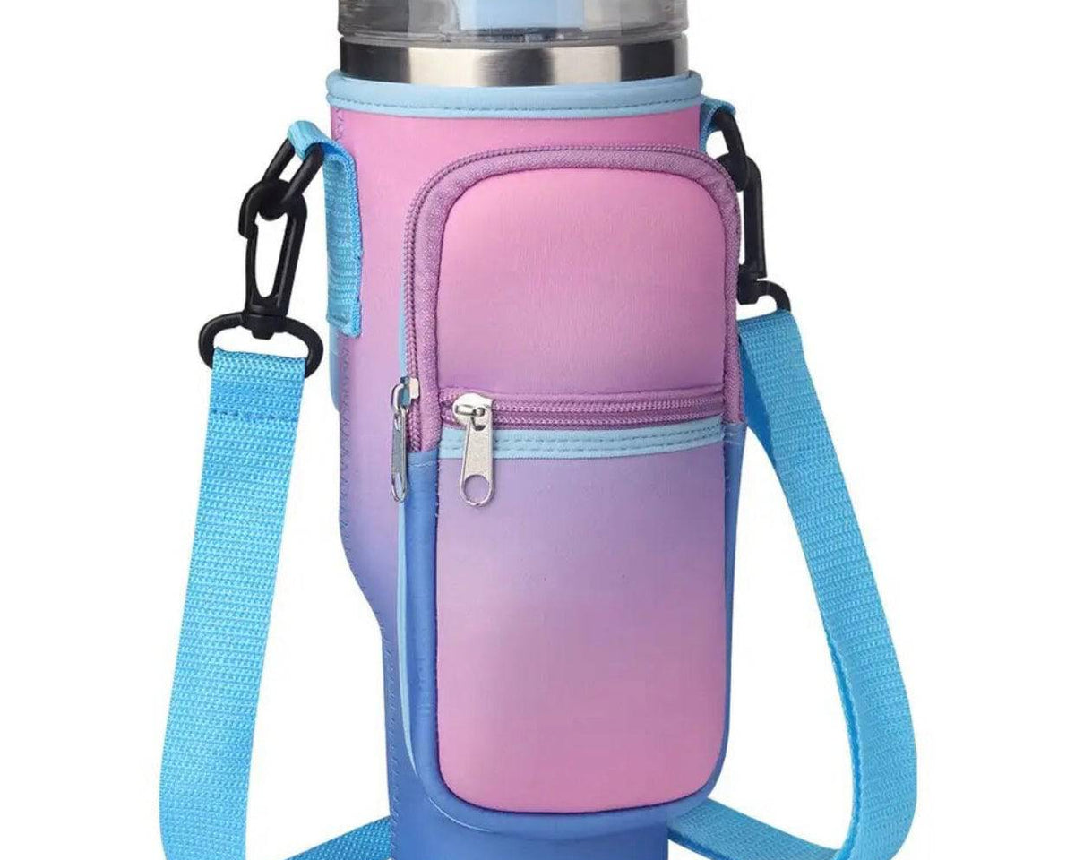 Water Bottle Holder with Strap & Pockets for Stanley Cup Accessories - 40oz Quencher Tumbler Carrier Bag - Culinarywellbeing