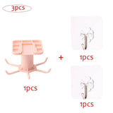 Kitchen OrCabinet Organizer Hook with rotatable design and transparent adhesive hooks.