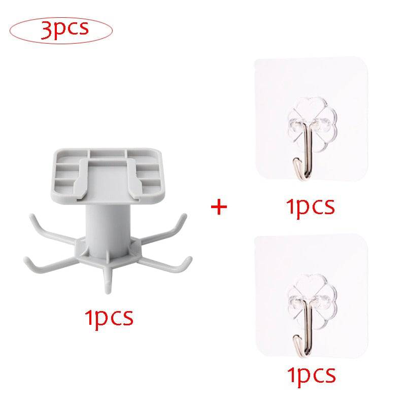Kitchen OrCabinet Organizer Hook with rotatable design, self-adhesive installation, and vertical storage option, ideal for utensils and maximizing cabinet space.