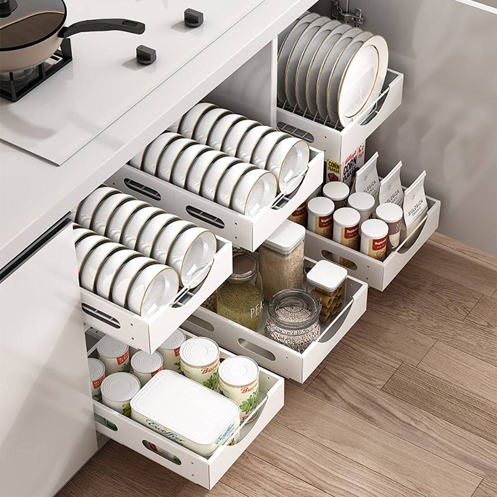 Plate Storage Rack Kitchen Cabinet Built-in Pull-out Clatter Partition Storage Rack Household Drawer - Culinarywellbeing