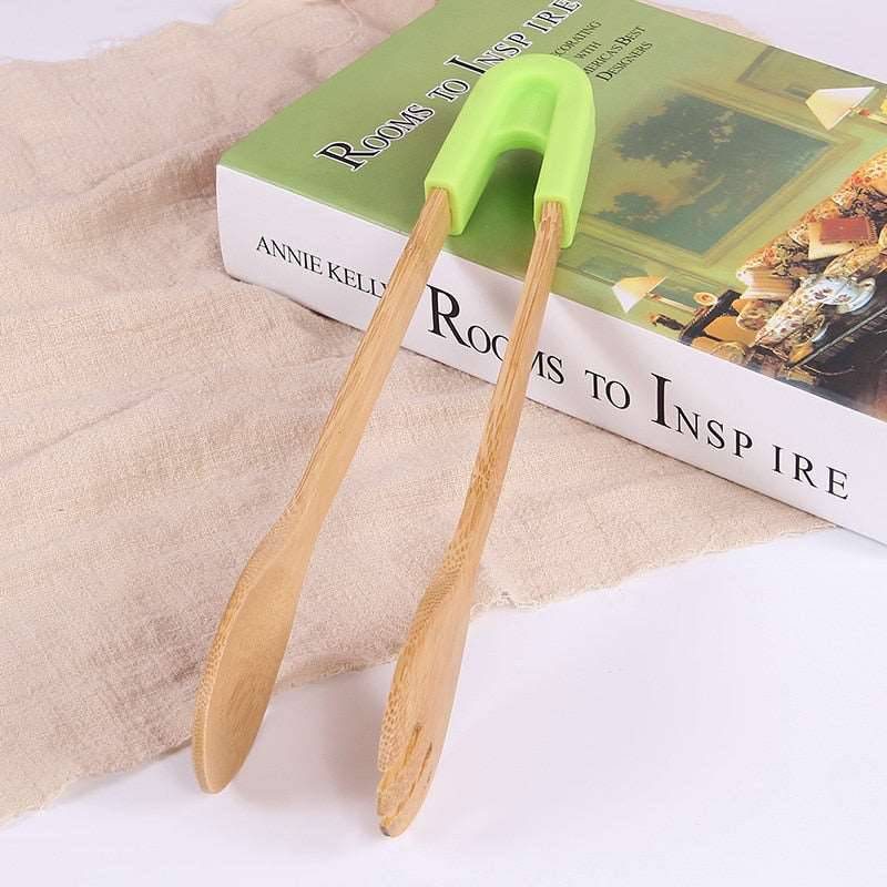 Bamboo Food Toaster Tongs Salad Cake Snack Clip Grip Silicone Handle Bake Bread BBQ Tongs Clamp - Culinarywellbeing