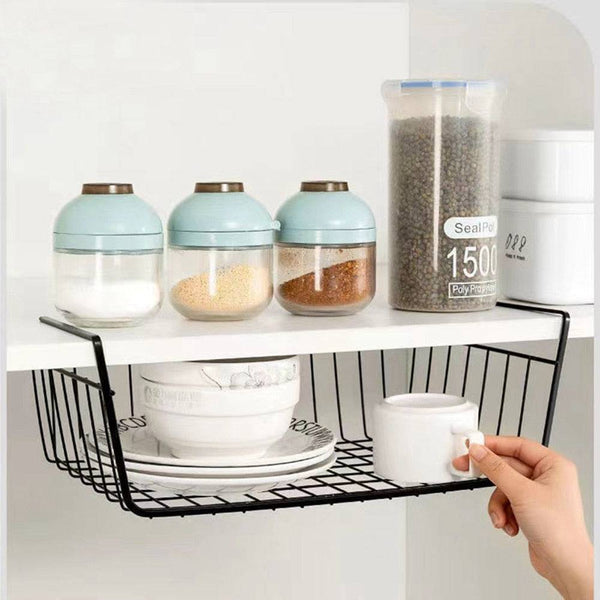 Metal Iron Kitchen Organizer Shelf Desk Cabinet Storage Rack Under Table Hanging Mesh Basket Wardrobe Holders - Culinarywellbeing