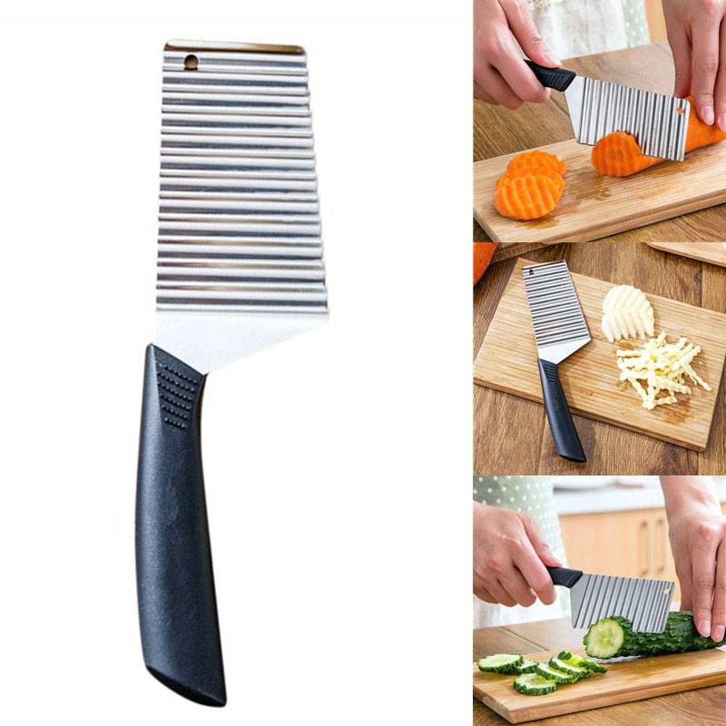 Stainless Steel Potato Chip Slicer Dough Vegetable Fruit Crinkle Wavy Kitchen Knife Cutter Chopper French Fry Maker Tools Gadget - Culinarywellbeing