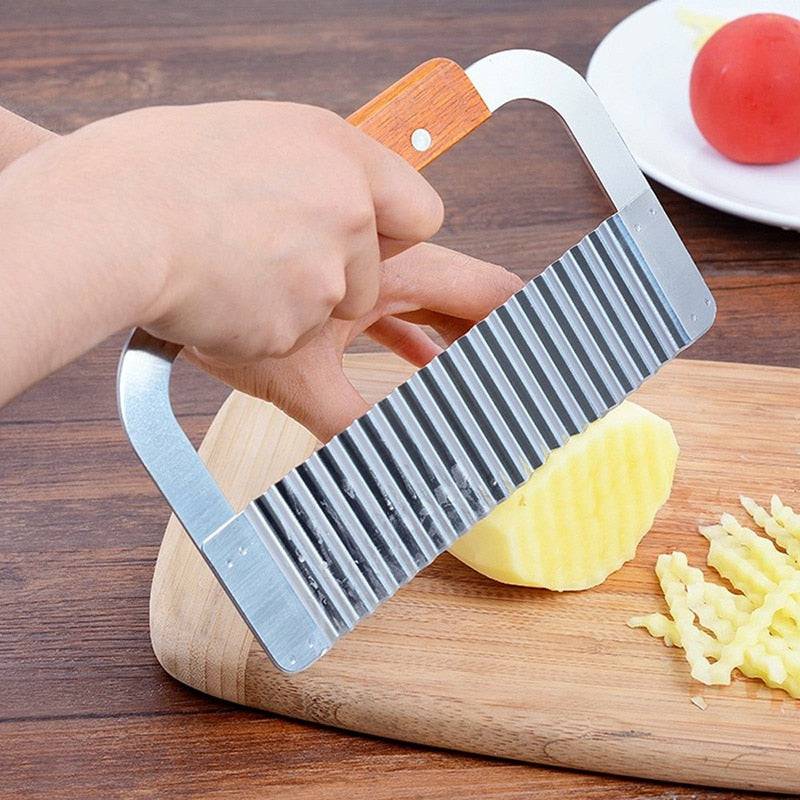 Stainless Steel Potato Chip Slicer Dough Vegetable Fruit Crinkle Wavy Kitchen Knife Cutter Chopper French Fry Maker Tools Gadget - Culinarywellbeing