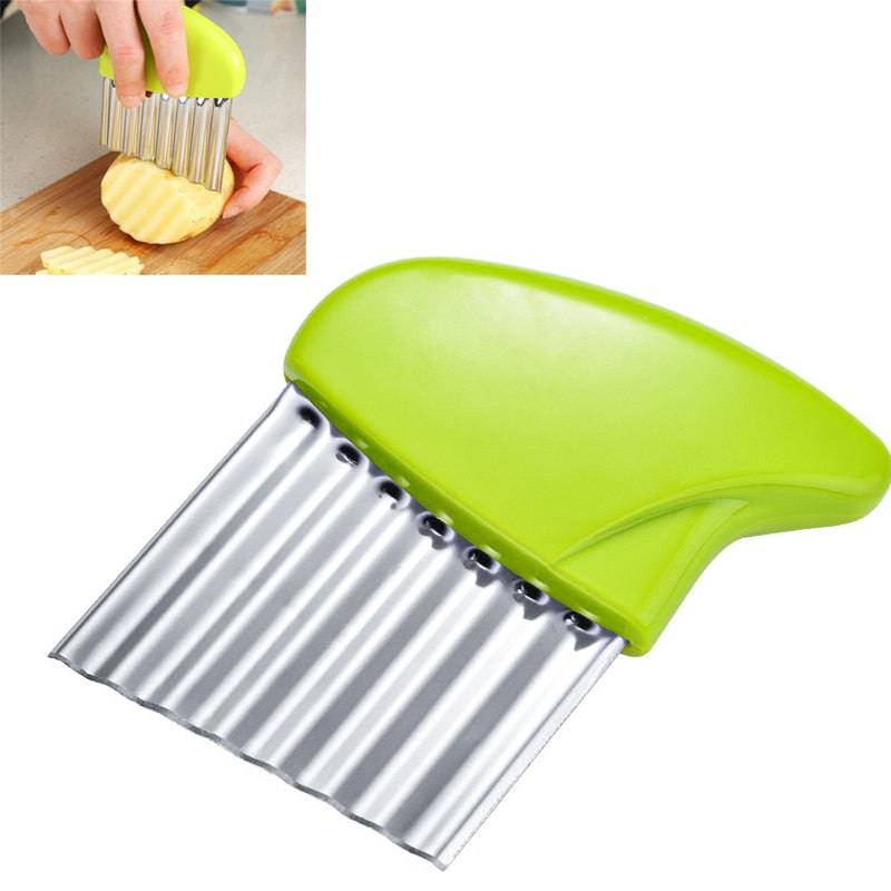 Stainless Steel Potato Chip Slicer Dough Vegetable Fruit Crinkle Wavy Kitchen Knife Cutter Chopper French Fry Maker Tools Gadget - Culinarywellbeing