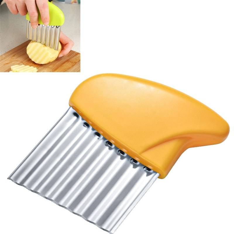 Stainless Steel Potato Chip Slicer Dough Vegetable Fruit Crinkle Wavy Kitchen Knife Cutter Chopper French Fry Maker Tools Gadget - Culinarywellbeing